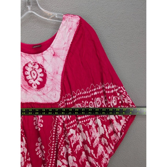 Jackpot Kaftan Womens One Size Red & White Batik Batwing Sleeve Embroidered Boho - Picture 7 of 10
